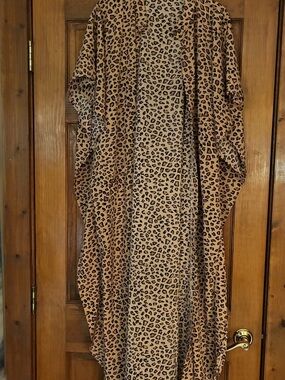 Leopard Print Open-Front Kimono Jacket - Tan & Black